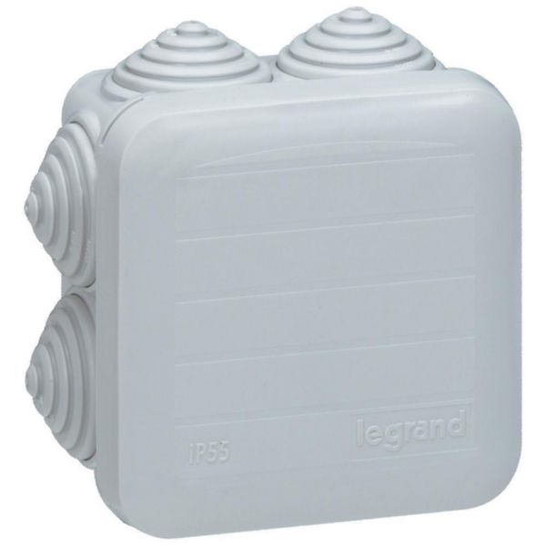 Bte carrée 65x65x40 étanche PLEXO gris - embout gradins (7) -IP55/IK07- 650°c