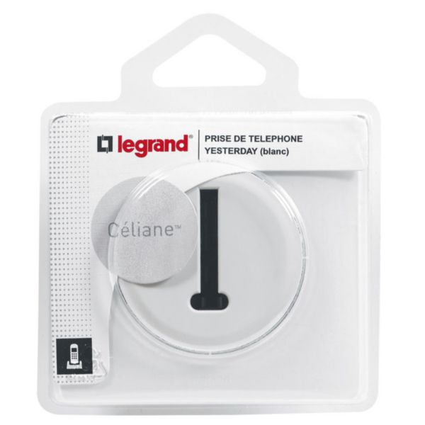 Prise téléphone avec plaque Céliane - 8 contacts en T - Blanc