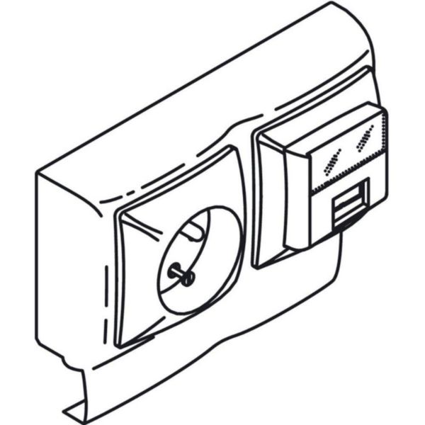 Prise 2P+T + prise RJ45 Cat5E saillie pour moulure Keva haut.20mm cadre double équipé de mécanisme Appareillage Saillie de Legrand ASL