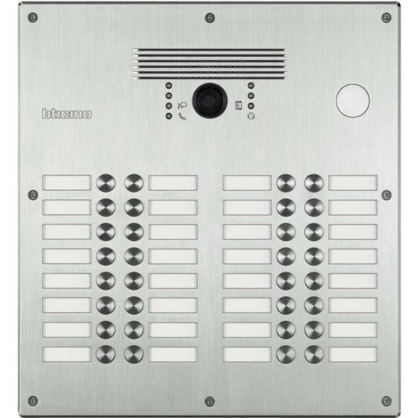 Platine monobloc antivandale à bouton poussoir Linea 300 pour 21 à 32 appels façade Alu