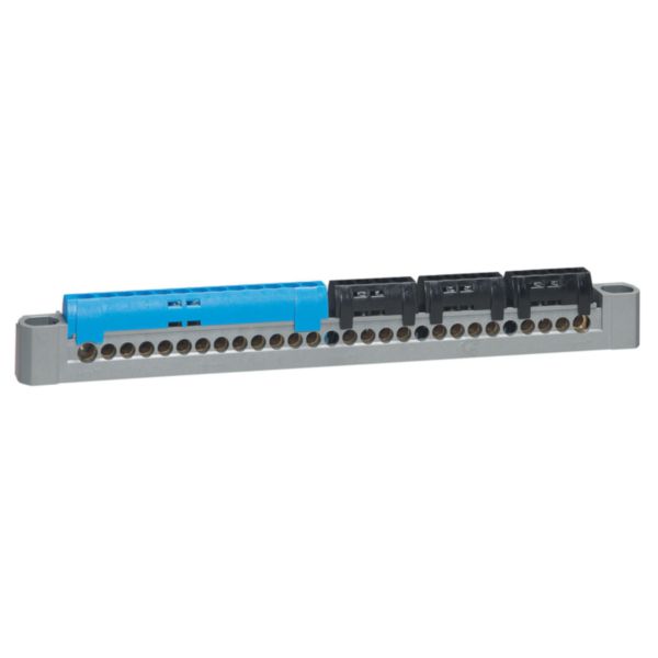 Bornier de répartition IP2X terre - 3P+N - 1 connexion 4mm² à 25mm² - vert - longueur 227mm
