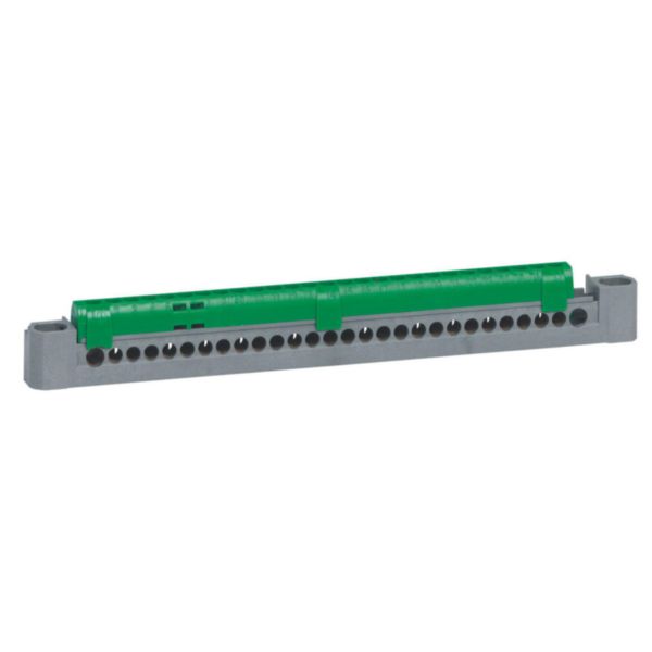 Bornier de répartition isolé IP2X terre - 1 connexion 6mm² à 25mm² - vert - longueur 227mm