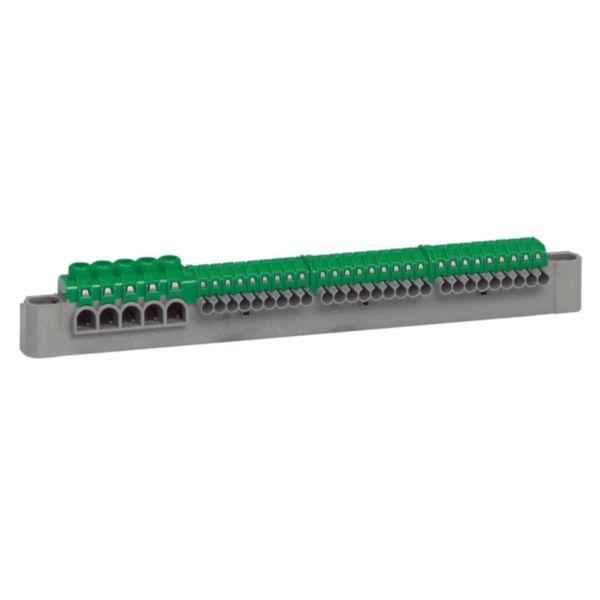 Bornier de répartition IP2X terre 5 connexions 6mm² à 25mm² - vert - longueur 227mm