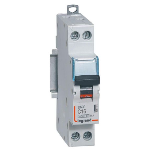 Disjoncteur Phase+Neutre DNX³4500 6kA arrivée et sortie borne à vis - 1P+N 230V~ 16A courbe C - 1 module