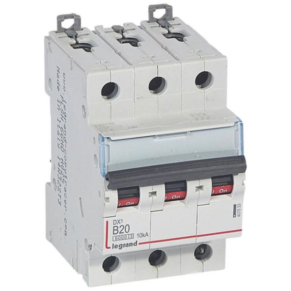 Disjoncteur DX³6000 10kA arrivée haute et départ bas à vis 3P 400V~ - 20A - courbe B - 3 modules