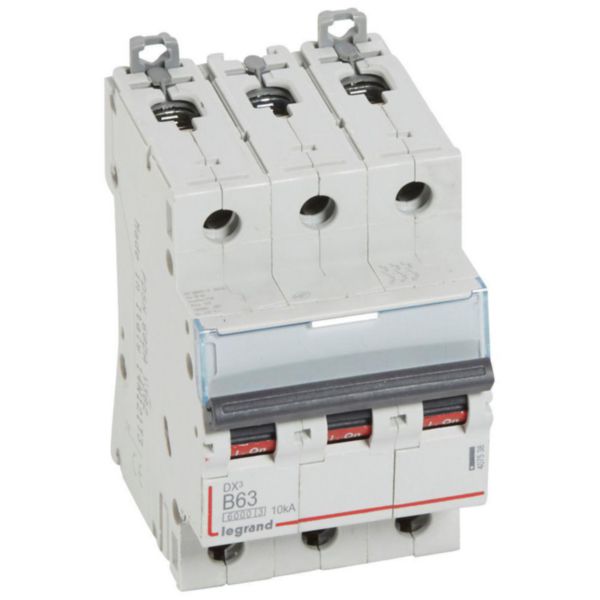 Disjoncteur DX³6000 10kA arrivée haute et départ bas à vis 3P 400V~ - 63A - courbe B - 3 modules