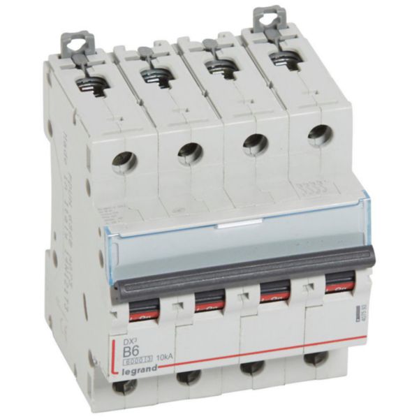 Disjoncteur DX³6000 10kA arrivée haute et départ bas à vis 4P 400V~ - 6A - courbe B - 4 modules