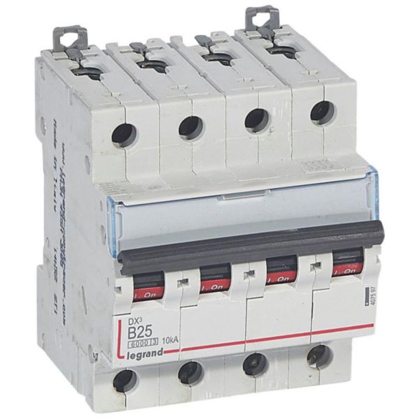 Disjoncteur DX³6000 10kA arrivée haute et départ bas à vis 4P 400V~ - 25A - courbe B - 4 modules