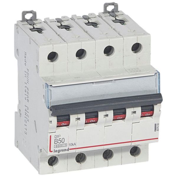 Disjoncteur DX³6000 10kA arrivée haute et départ bas à vis 4P 400V~ - 50A - courbe B - 4 modules