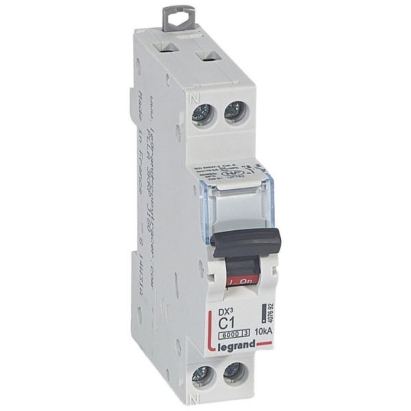 Disjoncteur DX³6000 10kA arrivée haute et départ bas à vis U+N 230V~ - 1A - courbe C - 1 module