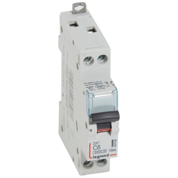 Disjoncteur DX³6000 10kA arrivée haute et départ bas à vis U+N 230V~ - 6A - courbe C - 1 module