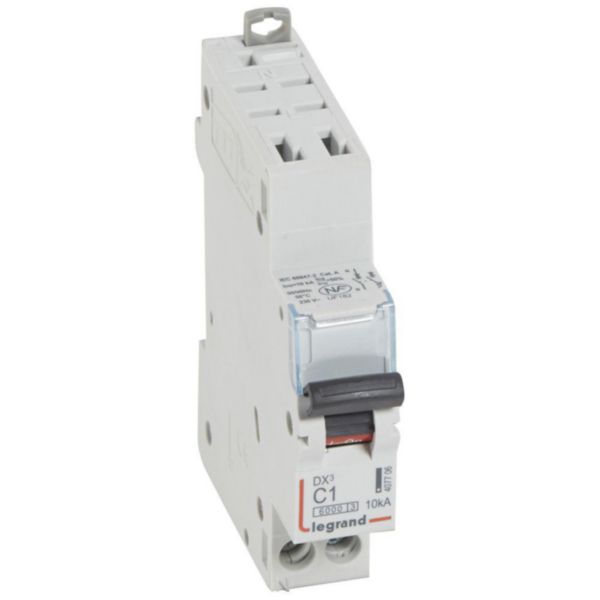 Disjoncteur DX³6000 10kA arrivée haute automatique et départ bas à vis U+N - 230V~ - 1A- courbe C - 1 module