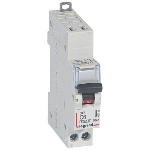 Disjoncteur DX³6000 10kA arrivée haute automatique et départ bas à vis U+N - 230V~ - 6A - courbe C - 1 module