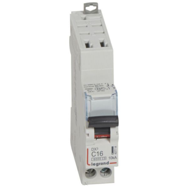 Disjoncteur DX³6000 10kA arrivée haute automatique et départ bas à vis U+N - 230V~ - 16A - courbe C - 1 module