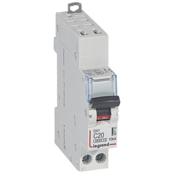 Disjoncteur DX³6000 10kA arrivée haute automatique et départ bas à vis U+N - 230V~ - 20A - courbe C - 1 module