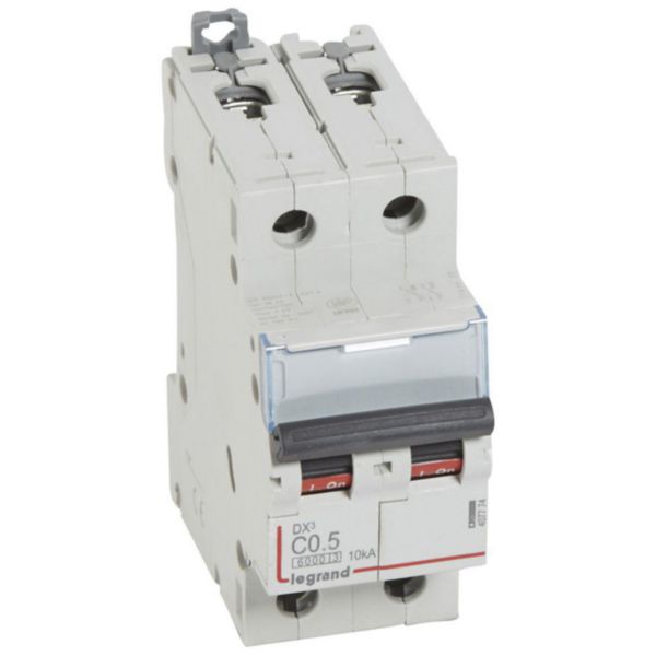 Disjoncteur DX³6000 10kA arrivée haute et départ bas à vis 2P 230V~ à 400V~ - 0,5A - courbe C - 2 modules