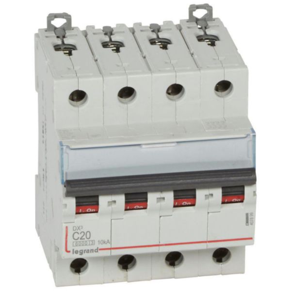 Disjoncteur DX³6000 10kA arrivée haute et départ bas à vis 4P 400V~ - 20A - courbe C - pour peigne HX³ traditionnel