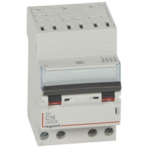 Disjoncteur DX³6000 arrivée haute automatique départ bas à vis 4P 400V~ - 16A - courbe C - pour peigne HX³ optimisé