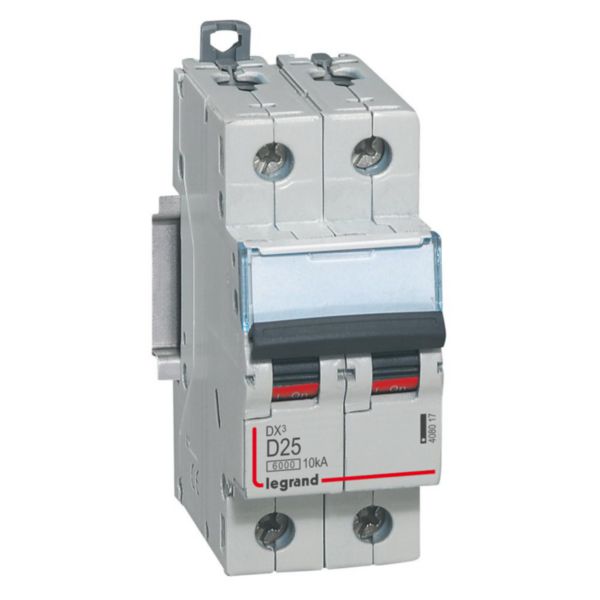 Disjoncteur DX³6000 10kA arrivée haute et départ bas à vis 2P 230V~ à 400V~ - 25A - courbe D - 2 modules