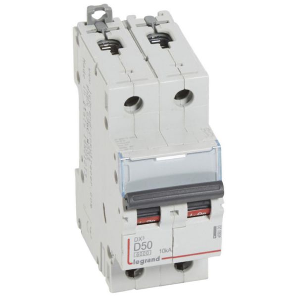 Disjoncteur DX³6000 10kA arrivée haute et départ bas à vis 2P 230V~ à 400V~ - 50A - courbe D - 2 modules