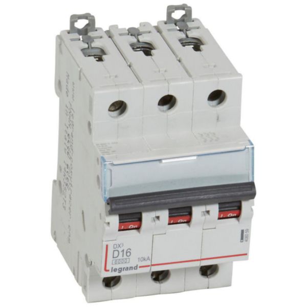 Disjoncteur DX³6000 10kA arrivée haute et départ bas à vis 3P 400~ - 16A - courbe D - pour peigne HX³ traditionnel