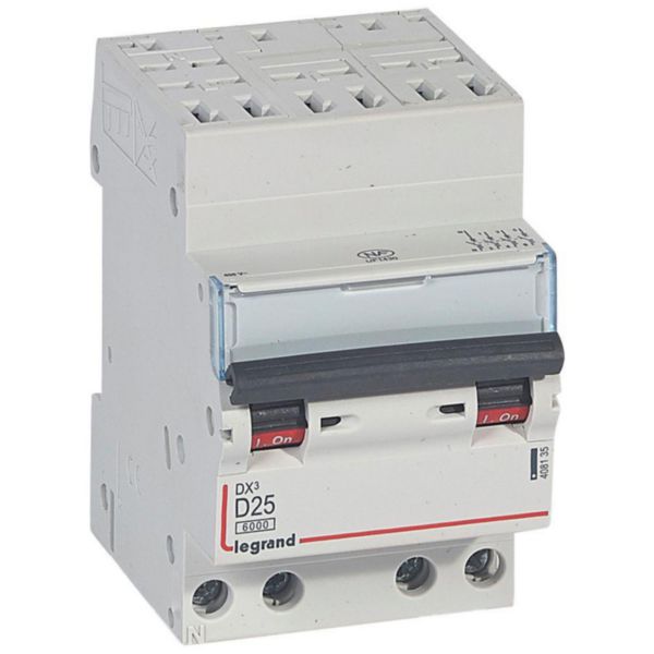 Disjoncteur DX³6000 arrivée haute automatique départ bas à vis 4P 400V~ - 25A - courbe D - pour peigne HX³ optimisé