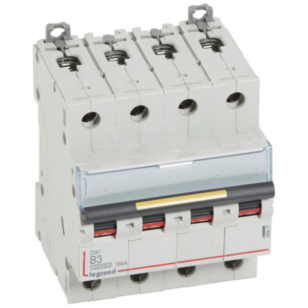 Disjoncteur DX³10000 16kA arrivée haute et départ bas à vis 4P 400V~ - 3A - courbe B - 4 modules