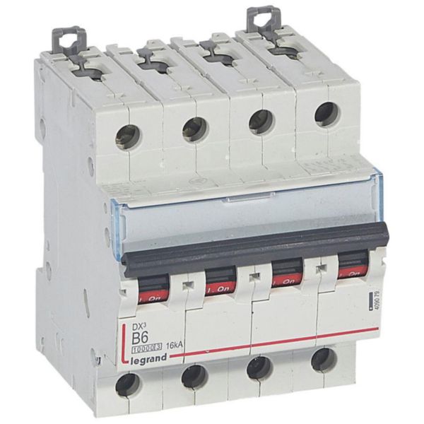 Disjoncteur DX³10000 16kA arrivée haute et départ bas à vis 4P 400V~ - 6A - courbe B - 4 modules