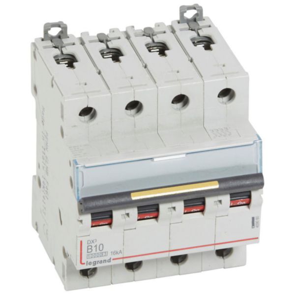 Disjoncteur DX³10000 16kA arrivée haute et départ bas à vis 4P 400V~ - 10A - courbe B - 4 modules