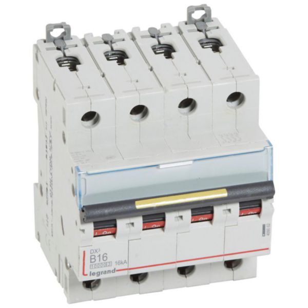 Disjoncteur DX³10000 16kA arrivée haute et départ bas à vis 4P 400V~ - 16A - courbe B - 4 modules