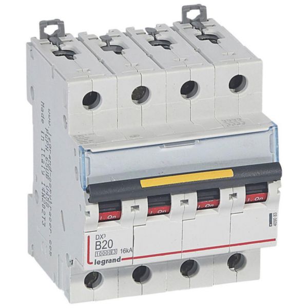 Disjoncteur DX³10000 16kA arrivée haute et départ bas à vis 4P 400V~ - 20A - courbe B - 4 modules