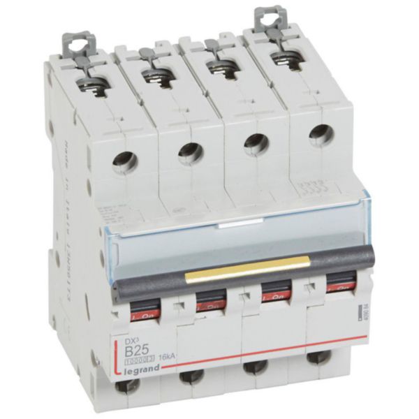 Disjoncteur DX³10000 16kA arrivée haute et départ bas à vis 4P 400V~ - 25A - courbe B - 4 modules