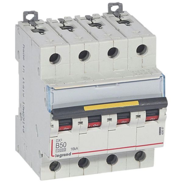 Disjoncteur DX³10000 16kA arrivée haute et départ bas à vis 4P 400V~ - 50A - courbe B - 4 modules