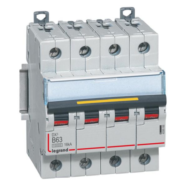 Disjoncteur DX³10000 16kA arrivée haute et départ bas à vis 4P 400V~ - 63A - courbe B - 4 modules