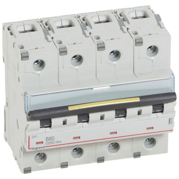 Disjoncteur DX³10000 16kA arrivée haute et départ bas à vis 4P 400V~ - 80A - courbe B - 6 modules