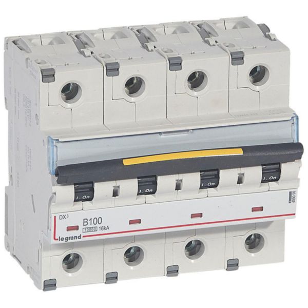 Disjoncteur DX³10000 16kA arrivée haute et départ bas à vis 4P 400V~ - 100A - courbe B - 6 modules