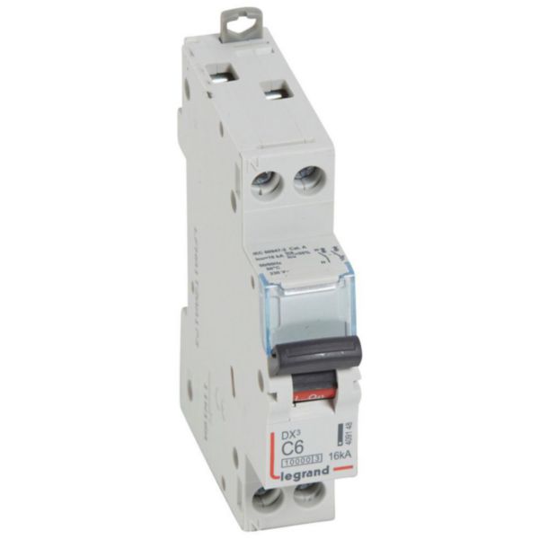 Disjoncteur DX³10000 16kA arrivée haute et départ bas à vis U+N 230V~ - 6A - courbe C - 1 module