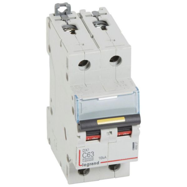 Disjoncteur DX³10000 16kA arrivée haute et départ bas à vis 2P 230V~ à 400V~ - 63A - courbe C - 2 modules