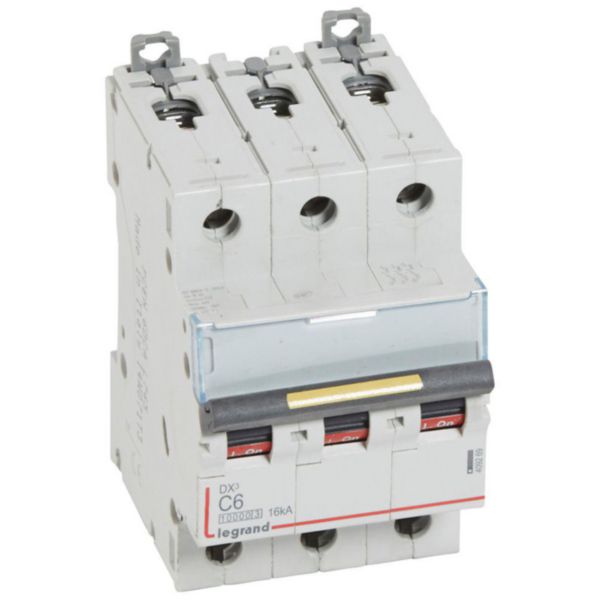 Disjoncteur DX³10000 16kA arrivée haute et départ bas à vis 3P - 400V~ - 6A - courbe C - 3 modules