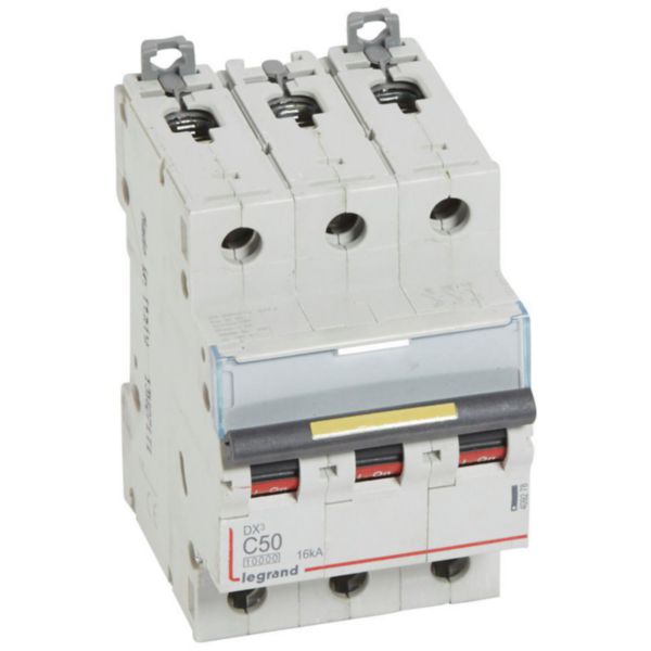 Disjoncteur DX³10000 16kA arrivée haute et départ bas à vis 3P - 400V~ - 50A - courbe C - 3 modules