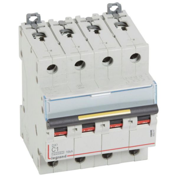 Disjoncteur DX³10000 16kA arrivée haute et départ bas à vis 4P - 400V~ - 1A - courbe C - 4 modules