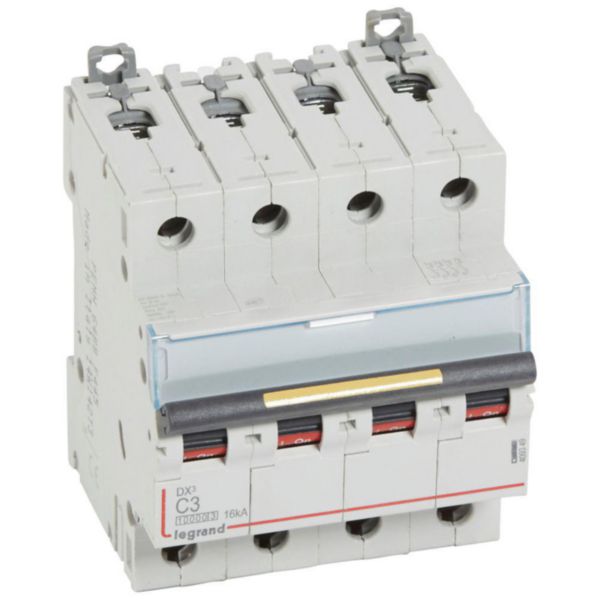 Disjoncteur DX³10000 16kA arrivée haute et départ bas à vis 4P - 400V~ - 3A - courbe C - 4 modules