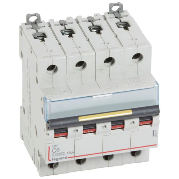 Disjoncteur DX³10000 16kA arrivée haute et départ bas à vis 4P - 400V~ - 6A - courbe C - 4 modules