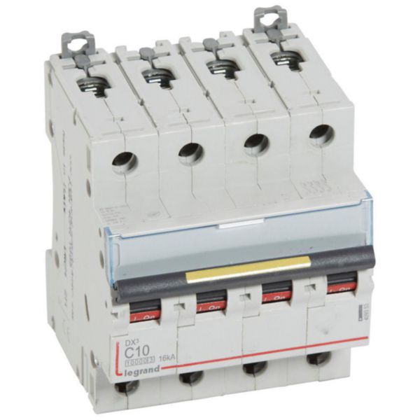 Disjoncteur DX³10000 16kA arrivée haute et départ bas à vis 4P - 400V~ - 10A - courbe C - 4 modules