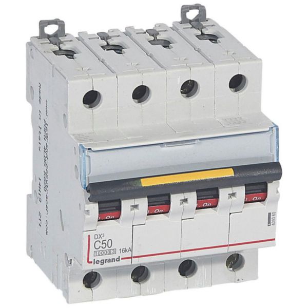 Disjoncteur DX³10000 16kA arrivée haute et départ bas à vis 4P - 400V~ - 50A - courbe C - 4 modules