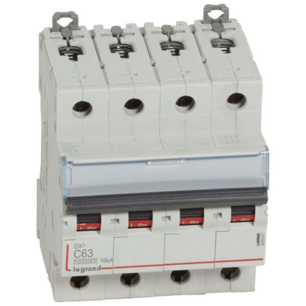 Disjoncteur DX³10000 16kA arrivée haute et départ bas à vis 4P - 400V~ - 63A - courbe C - 4 modules