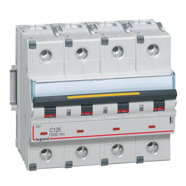 Disjoncteur DX³10000 16kA arrivée haute et départ bas à vis 4P - 400V~ - 125A - courbe C - 6 modules