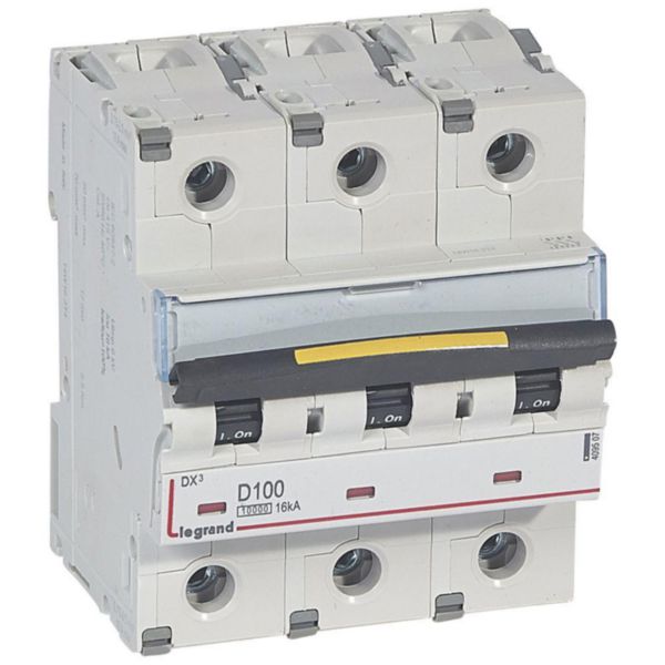 Disjoncteur DX³10000 16kA arrivée haute et départ bas à vis 3P 400V~ - 100A - courbe D - 4,5 modules