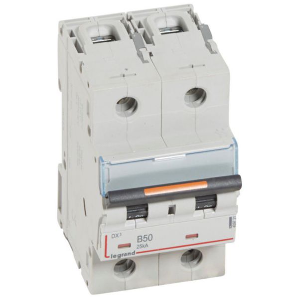 Disjoncteur DX³ 25kA arrivée haute et départ bas à vis 2P 230V~ à 400V~ - 50A - courbe B - 3 modules