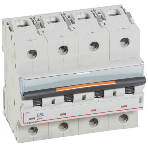 Disjoncteur DX³ 25kA arrivée haute et départ bas à vis 4P 400V~ - 50A - courbe B - 6 modules